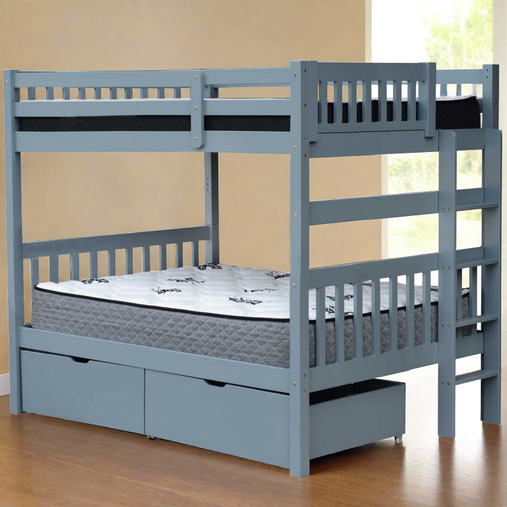 full over full bunk bed grey with drawers