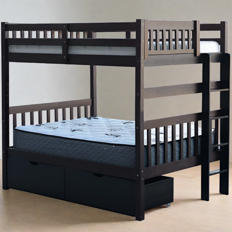 Bern espresso full over full bunk bed in solid wood with end ladder design and safety rails