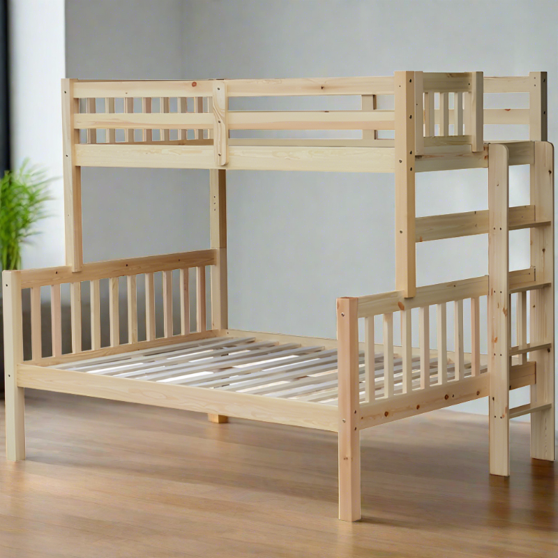 Delano Twin over full solid wood natural bunk bed with end ladder, ideal for adults, teens or guest rooms