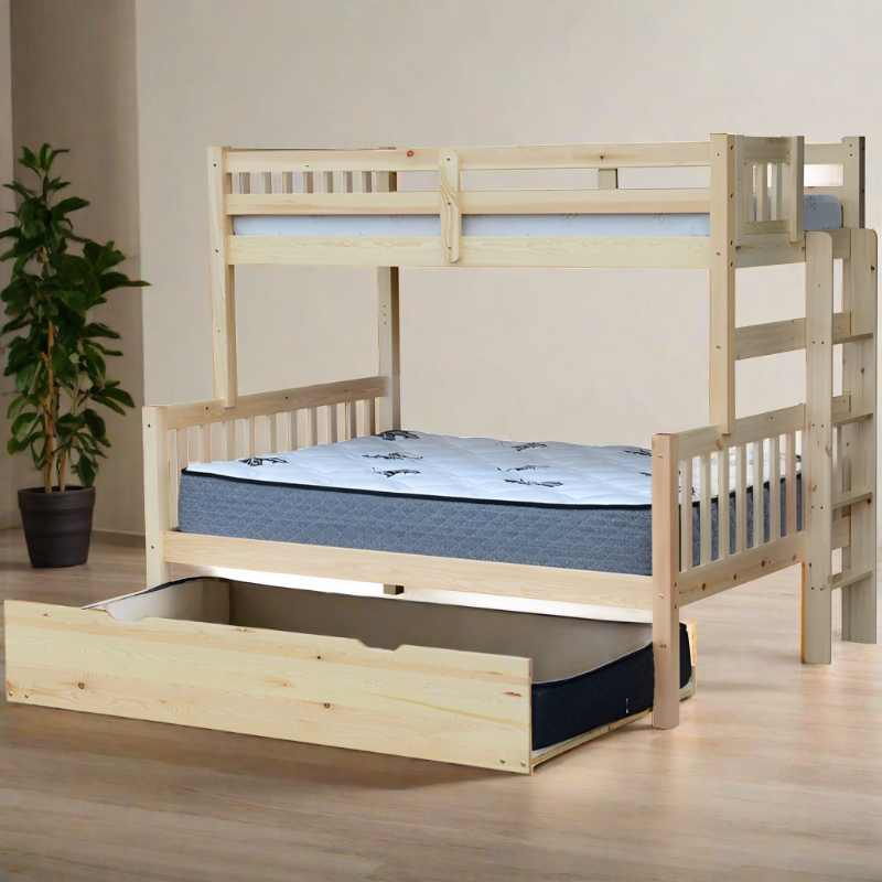 Delano Twin over full bunk bed in natural finish with end ladder, ideal for adults or guest rooms