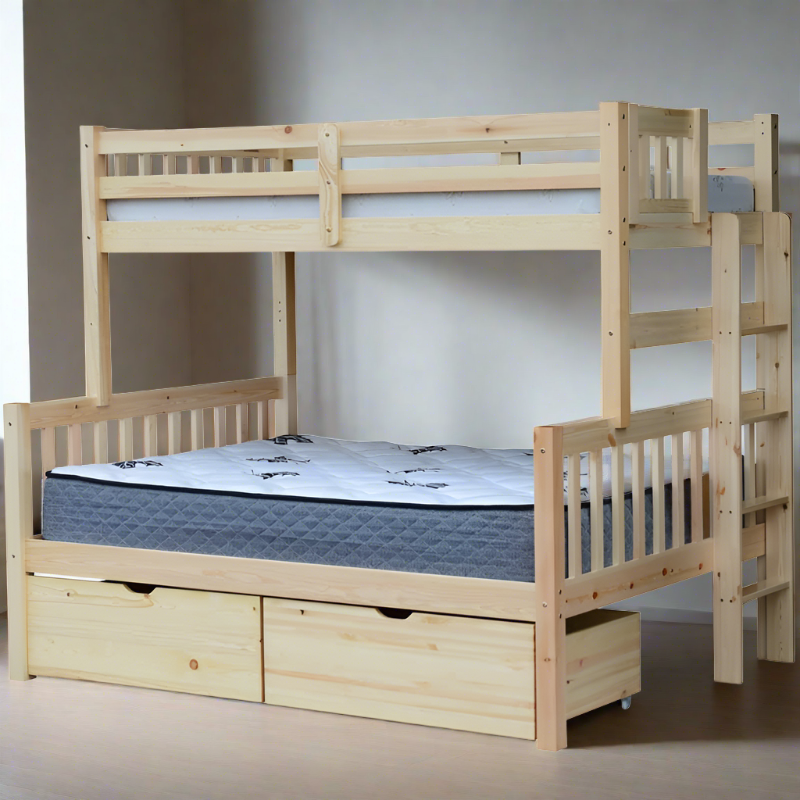 Delano twin over full natural bunk bed with end ladder and drawers underneath
