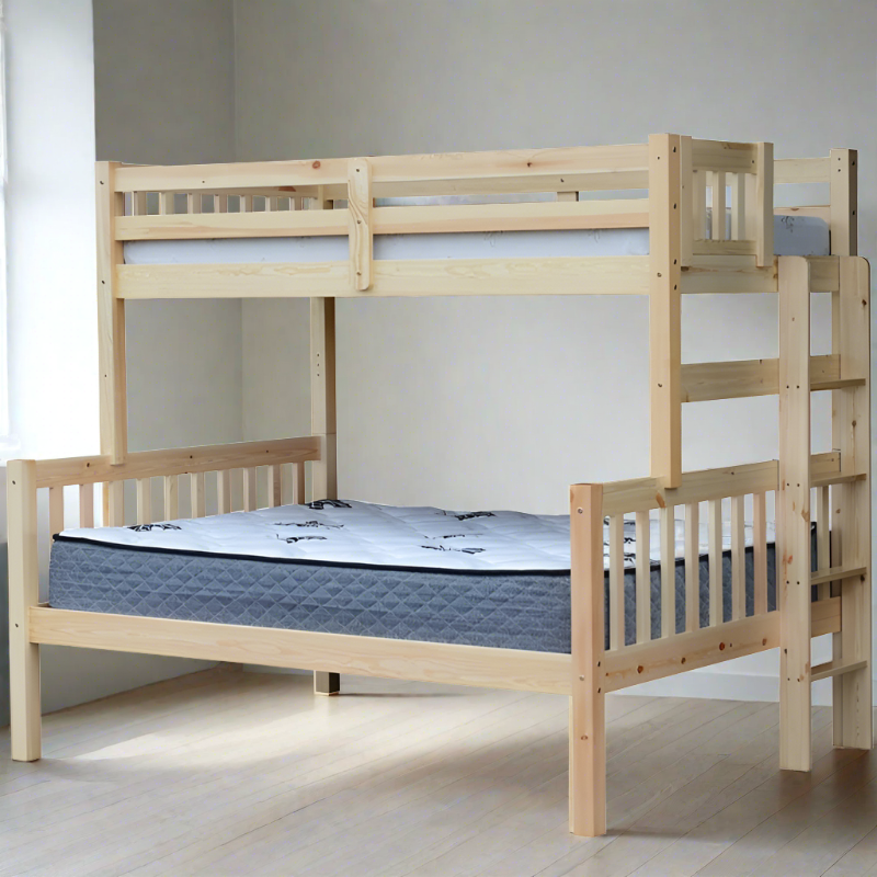Delano Single over Double solid wood natural bunk bed with end ladder, ideal for kids or guest rooms