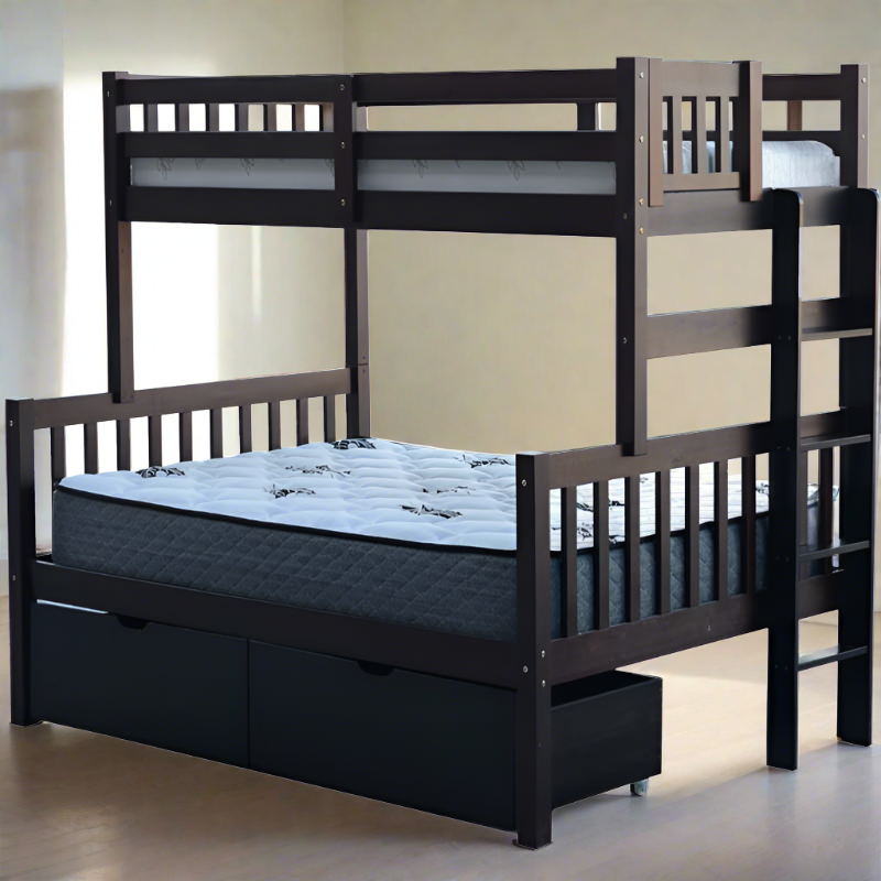 Delano solid wood Stylish bunk bed for kids and teens with a espresso finish and under-bed storage options