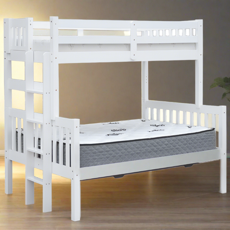 Delano single over double white bunk bed with end ladder, ideal for kids or guest rooms
