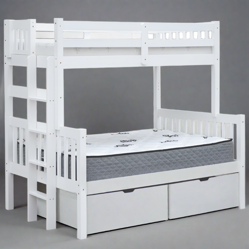 DELANO TWIN over full white bunk bed with end ladder, ideal for kids or guest rooms