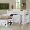 Junior Twin Low Loft Bed with Desk, Chest and Bookcase White