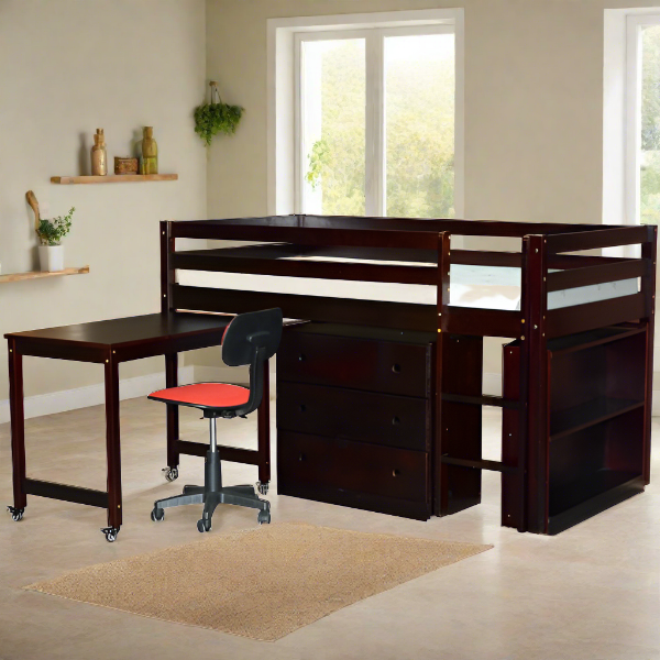 Combo-Unit-Junior-Loft-Bed-with-chair-espresso
