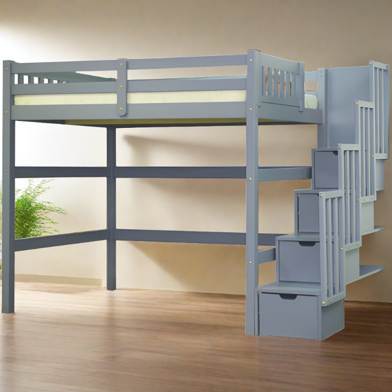 ENCORE SOLID WOOD TWIN LOFT BED GREY