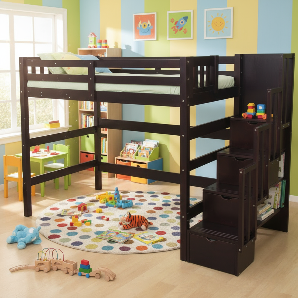 ENCORE STAIRWAY ESPRESSO LOFT BED WITH STAIRS