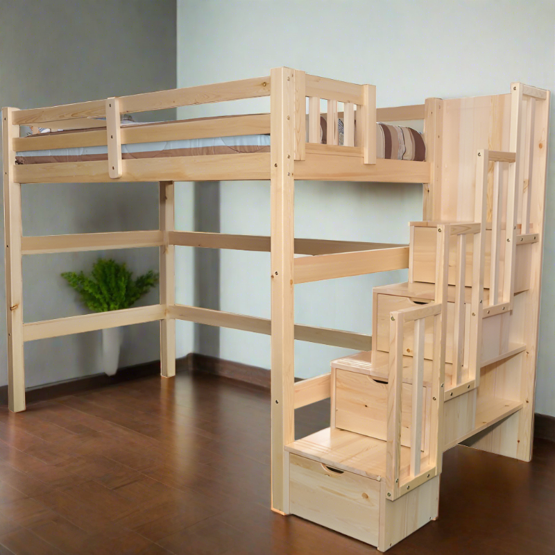 ENCORE STAIRWAY LOFT BED NATURAL WITH BUILT-IN STORAGE