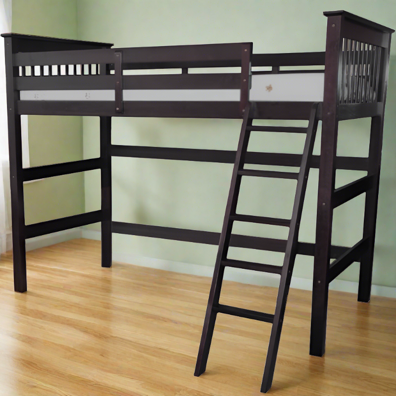HUMBOLDT FULL Space-saving loft bed with a rich espresso finish, perfect for teen bedrooms or guest rooms