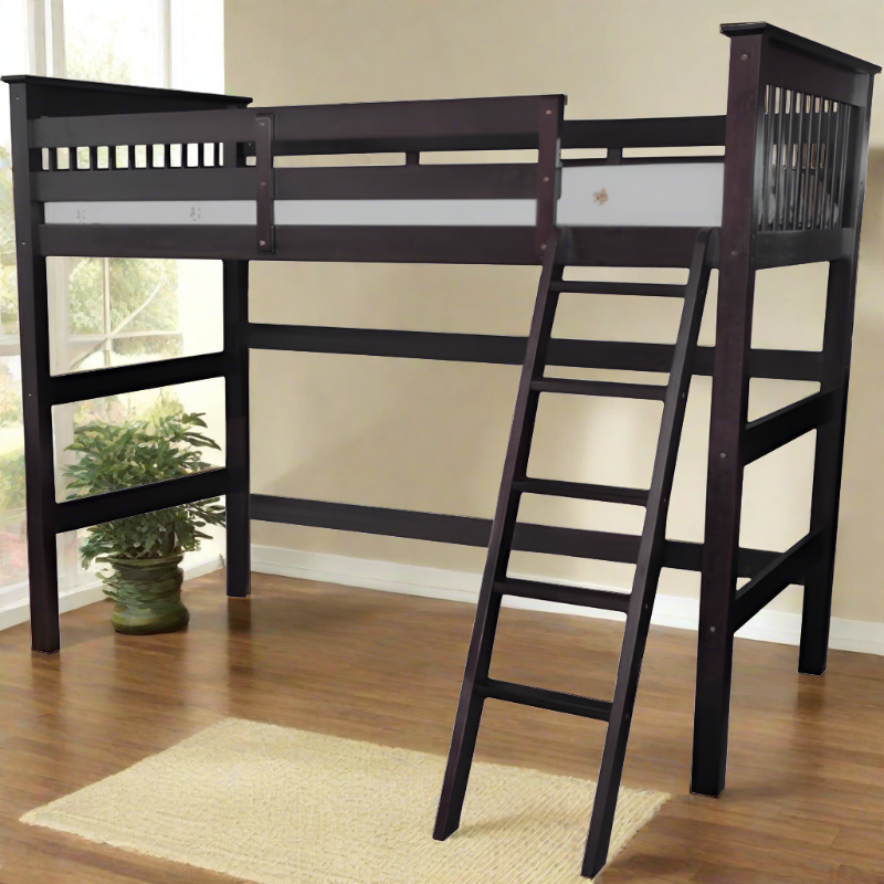 HUMBOLDT SOLID WOOD Twin size loft bed in espresso with customizable storage and workspace setup