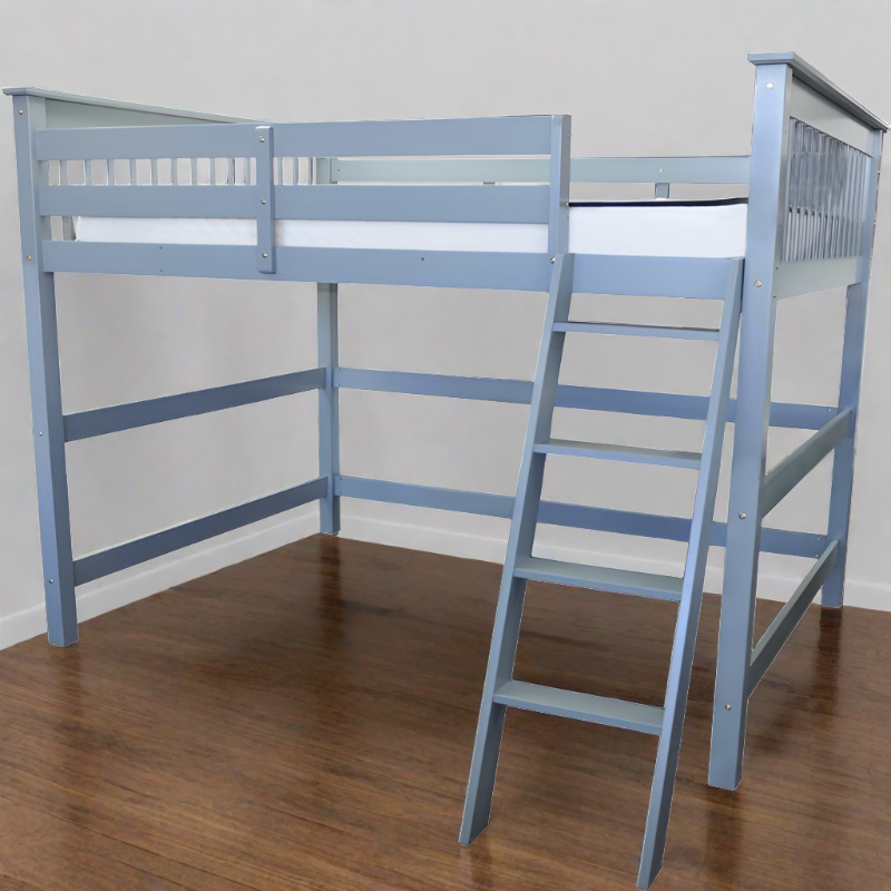 HUMBOLDT double size solid wood high loft bed in grey with a ladder for compact spaces