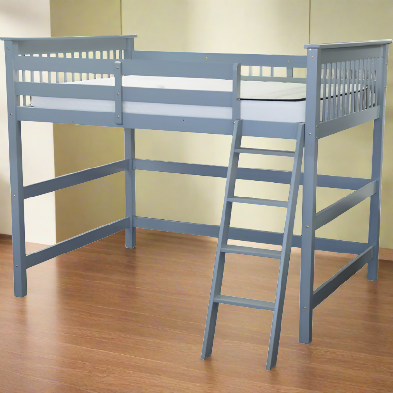 HUMBOLDT Full-size loft bed in grey with customizable storage and workspace setup