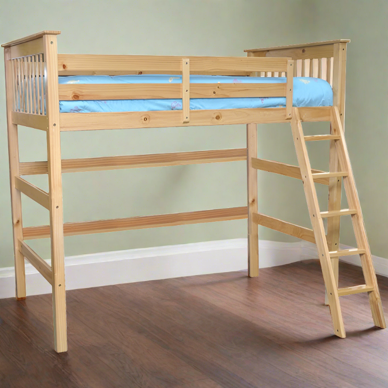 HUMBOLDT SOLID WOOD natural loft bed for kids with a matching dresser and desk underneath for added functionality