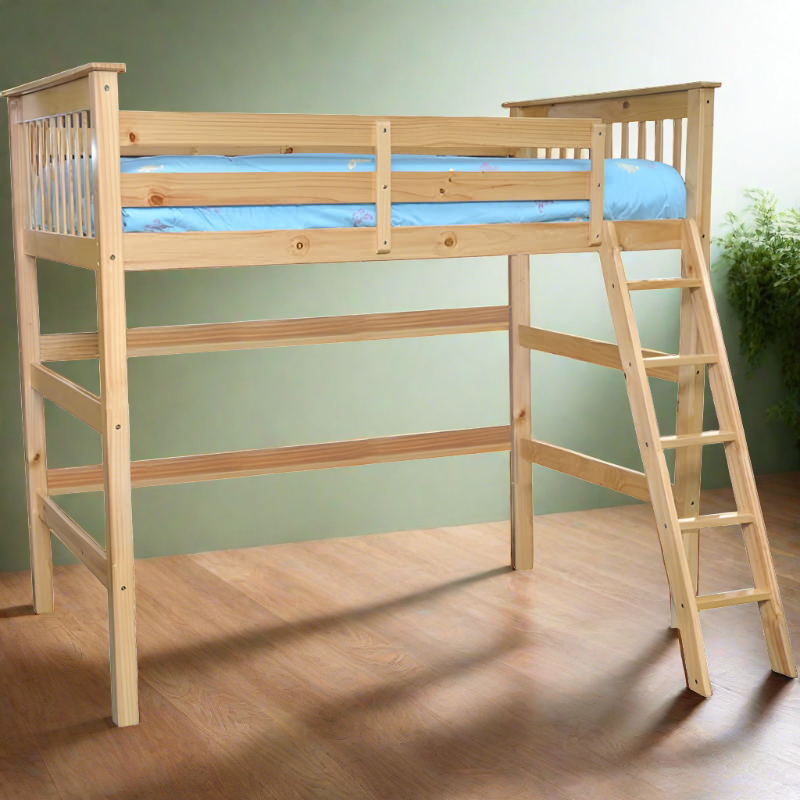 HUMBOLDT SOLID WOOD Full-size loft bed in natural with customizable storage and workspace setup