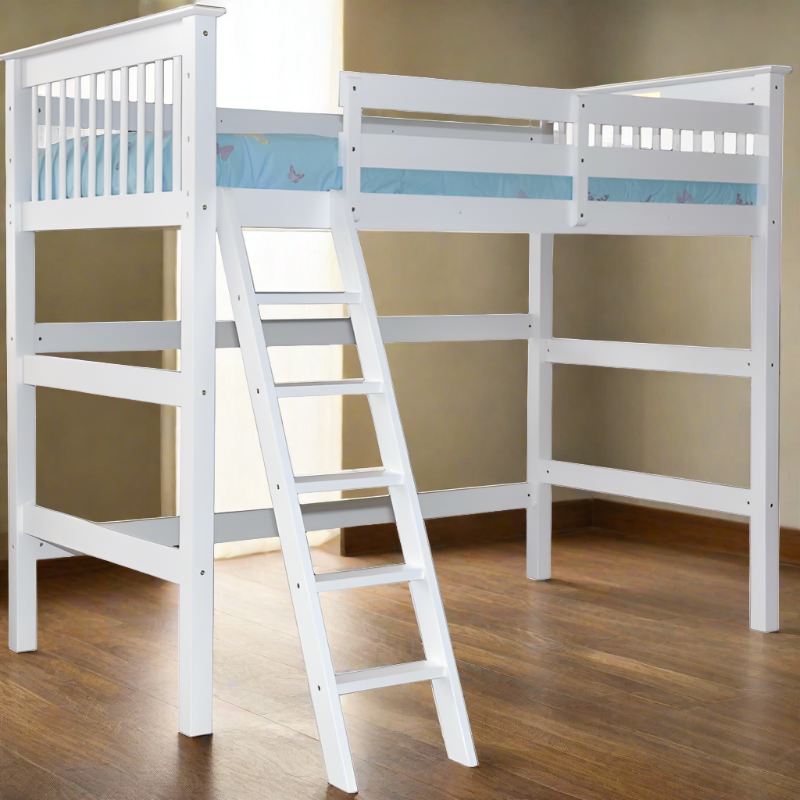 HUMBOLDT Modern white loft bed with ladder access, ideal for kids and teens in small bedrooms