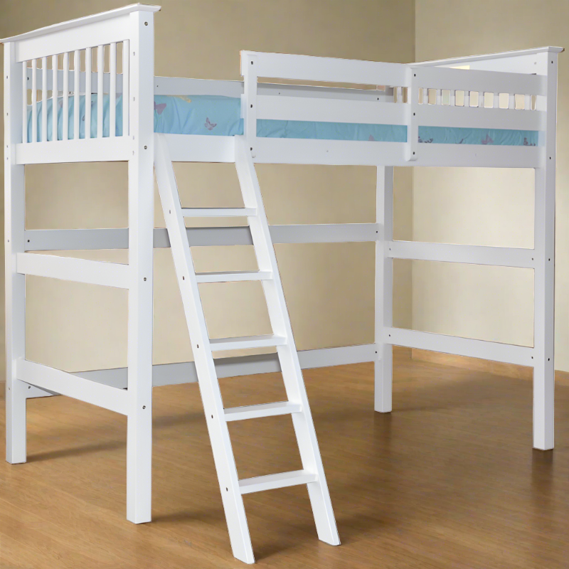 Humboldt-FULL White loft bed for kids with a matching dresser and desk underneath for added functionality