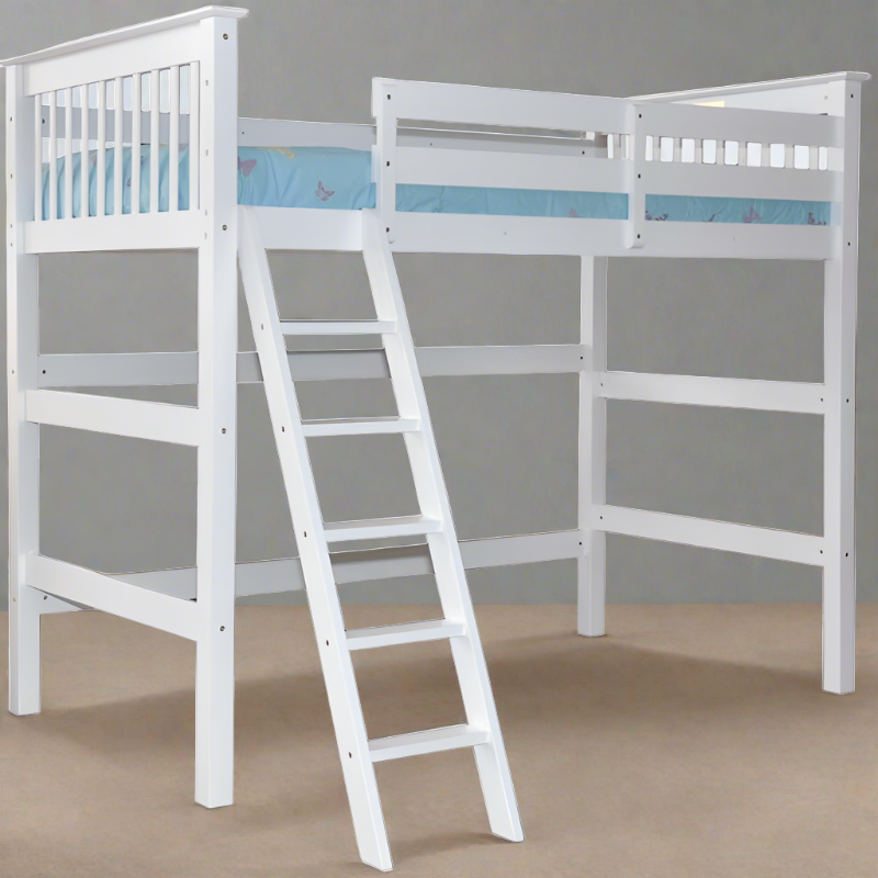 HUMBOLDT white full-size loft bed with a spacious under-bed area for study or storage