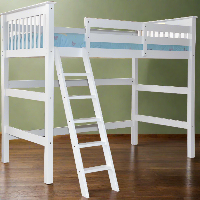 HUMBOLDT Full-size loft bed in white with customizable storage and workspace setup