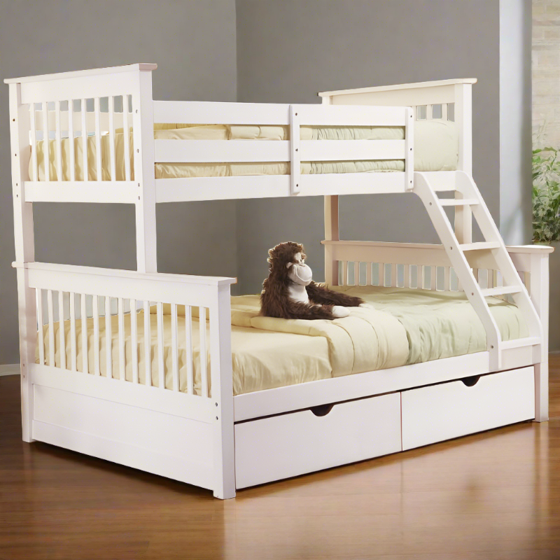 MARINA TWIN fULL BUNK BED WHITE WITH DRAWERS