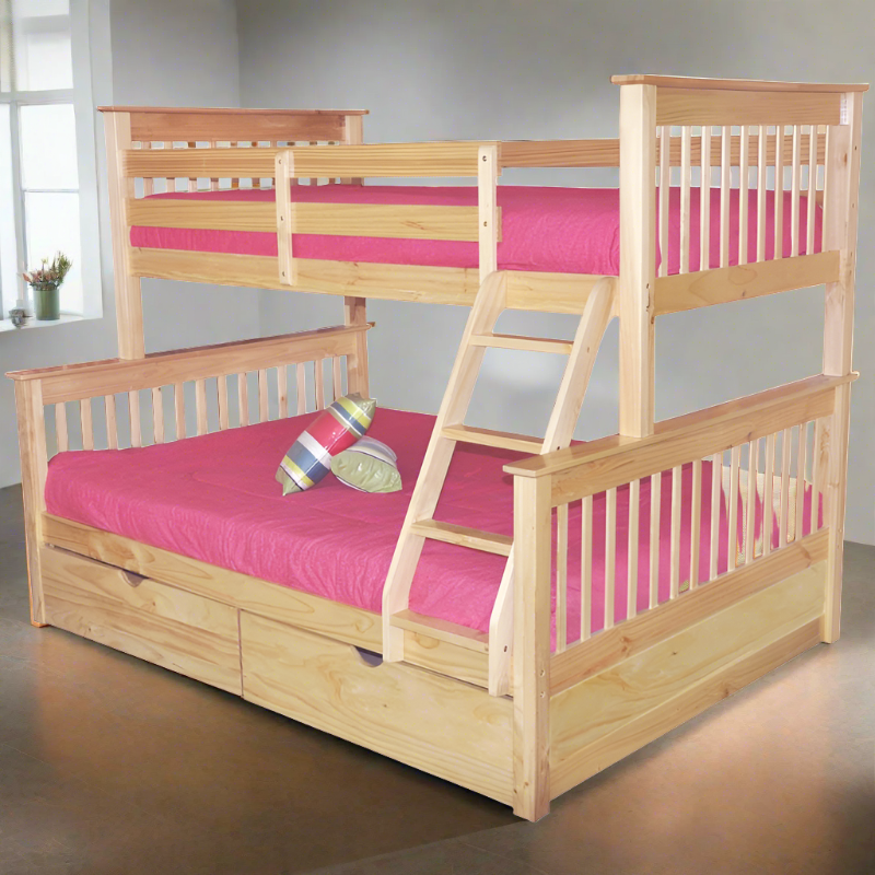 MARINA TWIN fULL BUNK BED NATURAL WITH DRAWERS