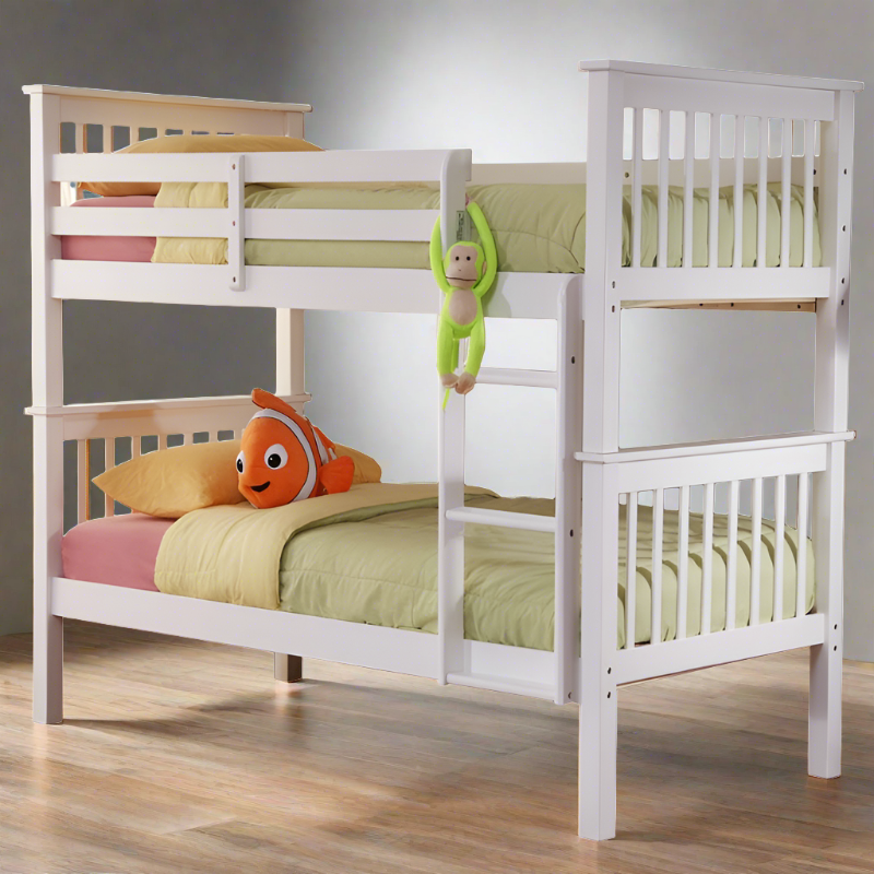 SHANNON White bunk bed with ladder and optional trundle, perfect for shared rooms