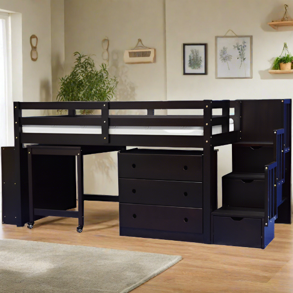 stairway low loft bed espresso
