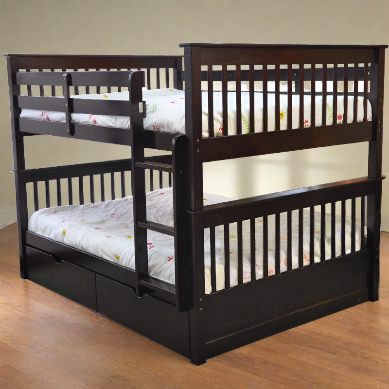 SYDNEY Double over double bunk bed in rich espresso finish with durable solid wood construction