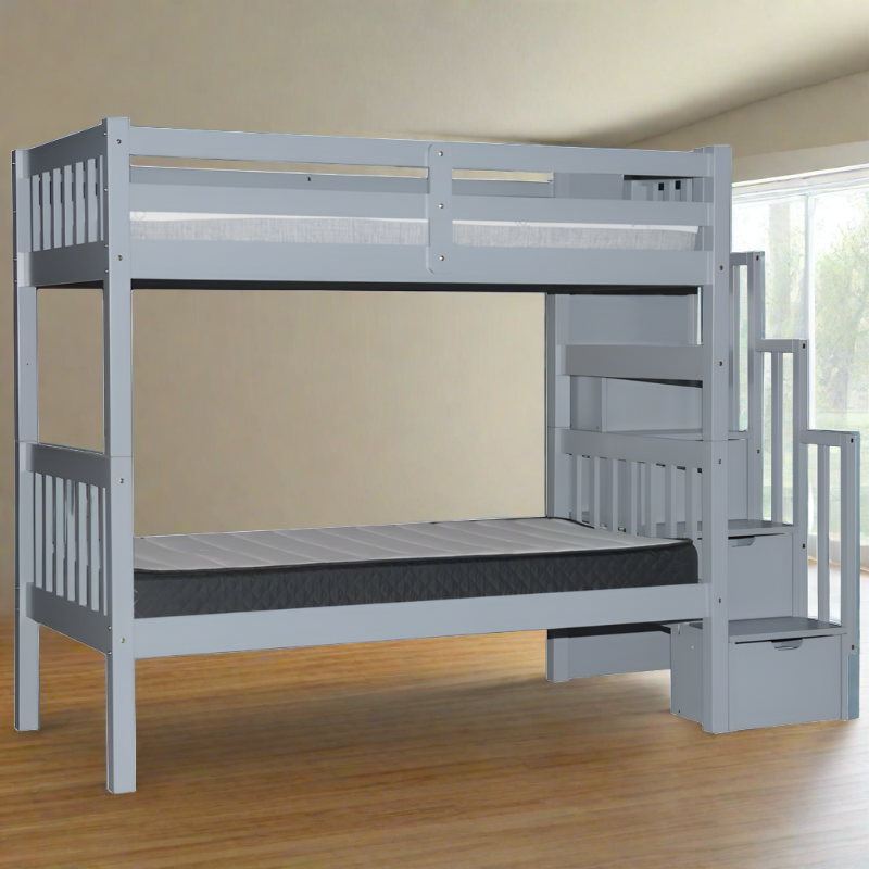 Bunk Bed Grey with Stairs & Storage Kids' Staircase Bunk Bed Canada