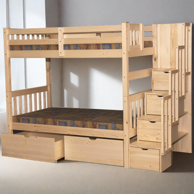 Stairway Twin over Twin Bunk Bed Natural with background