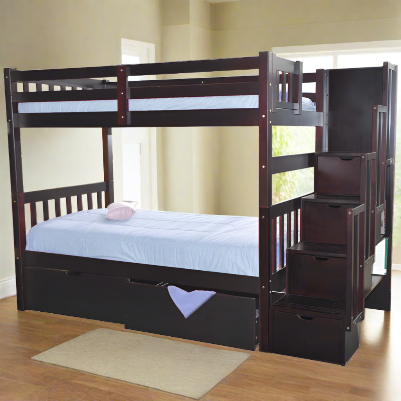 Stairway Twin over Twin Bunk Bed Espresso