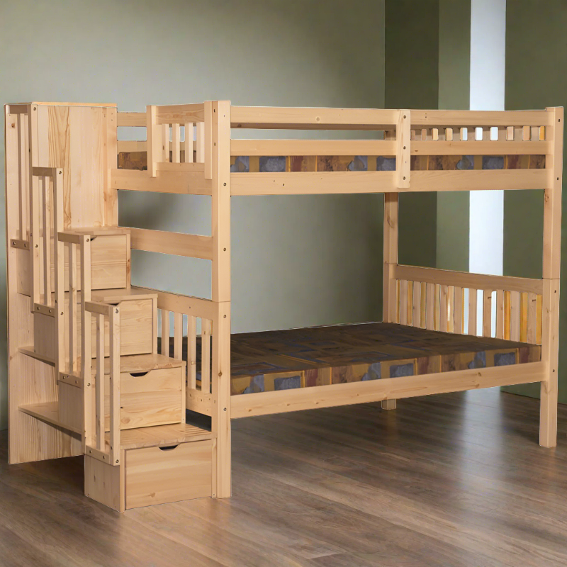 Stairway Twin over Twin Bunk Bed Natural no drawers