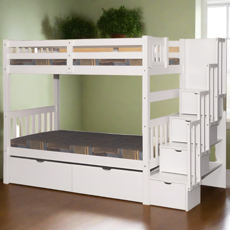 Stairway Twin over Twin Bunk Bed White