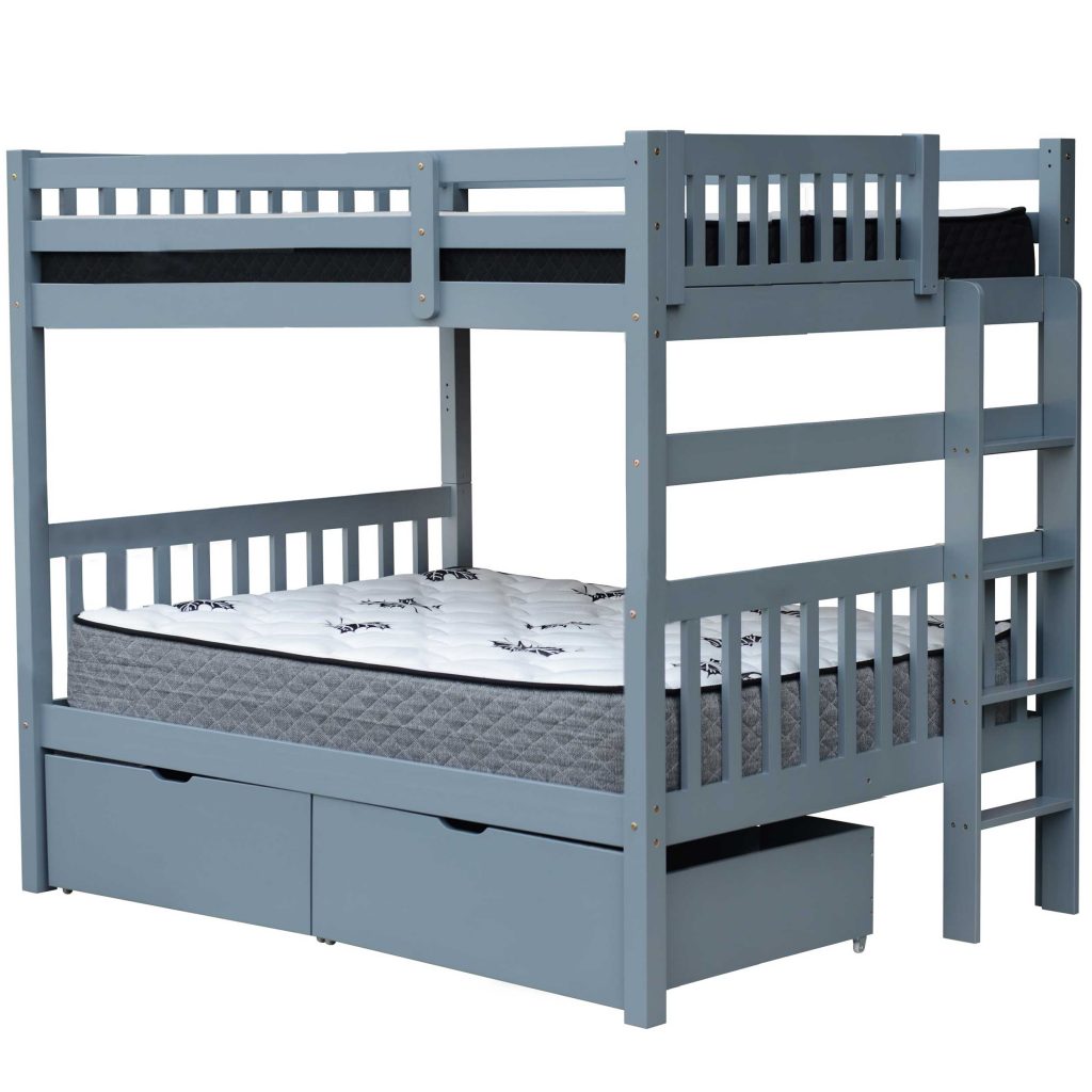 Bern grey solid wood full over full bunk bed with end ladder and extra sleeping space for families