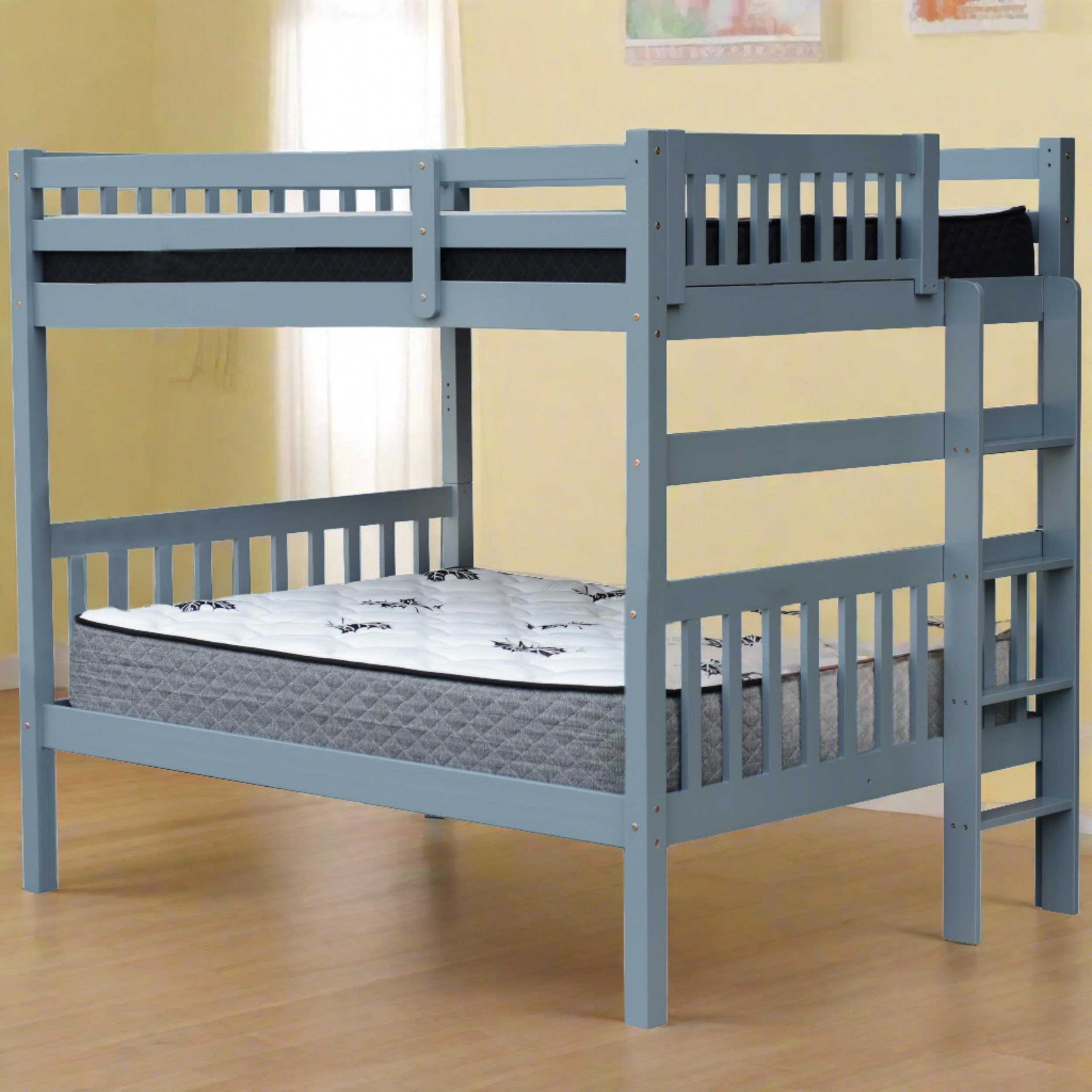 bern-Solid wood full over full bunk bed in grey finish, perfect for kids and adults