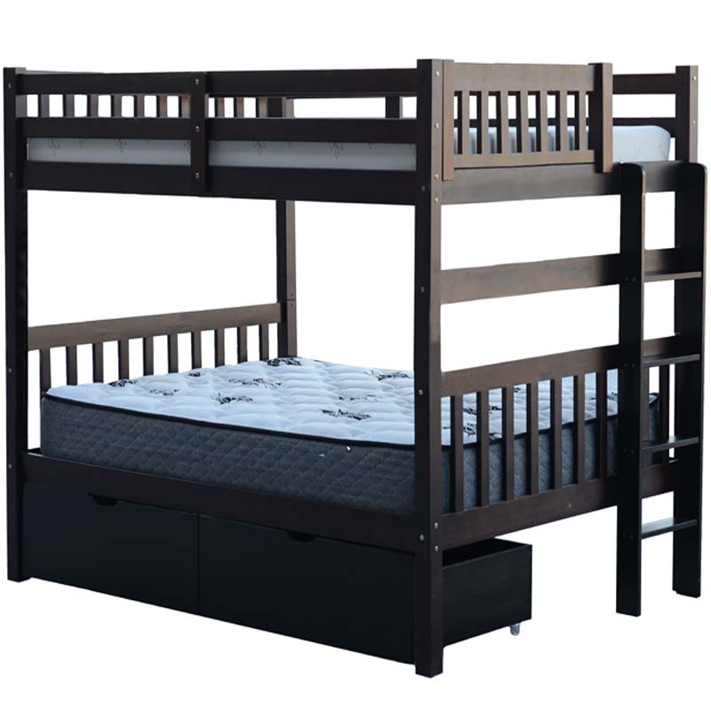 Bern Solid wood full over full bunk bed in dark espresso finish with storage, great for kids and adults