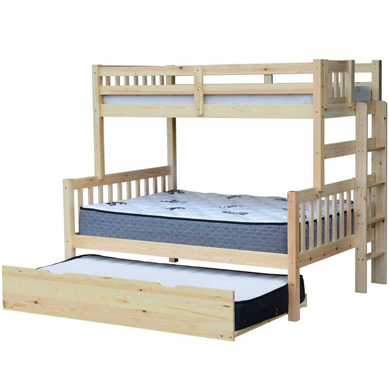 Delano twin over full bunk bed with trundle bed in solid wood with a classic design and safety rails