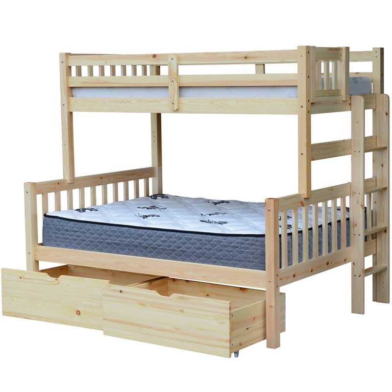 Delano natural twin over full bunk bed in solid wood with a classic design and safety rails