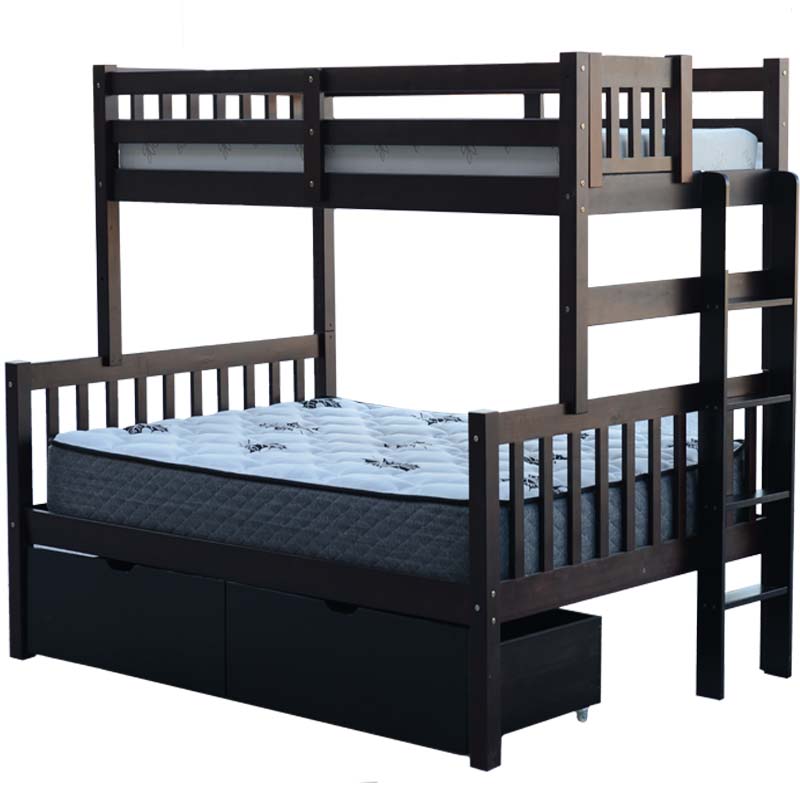 Delano Solid wood twin over full bunk bed in dark finish with drawers, perfect for kids and adults