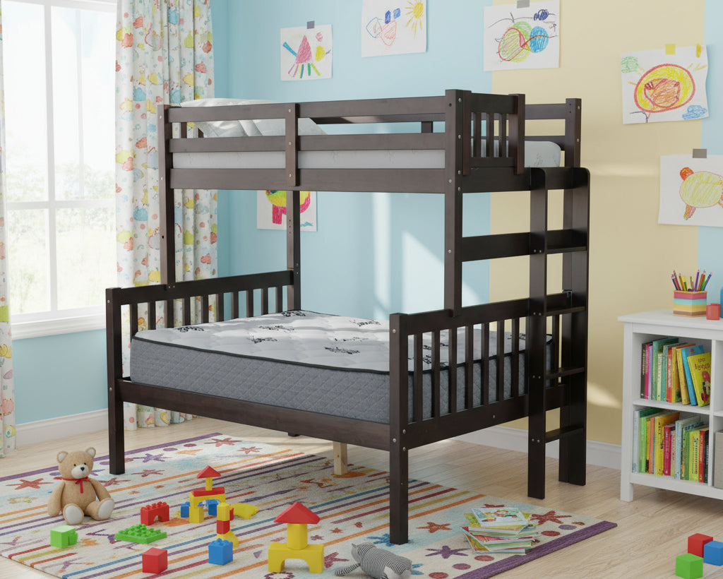 Delano Solid wood single over double bunk bed in dark finish, perfect for kids and adults