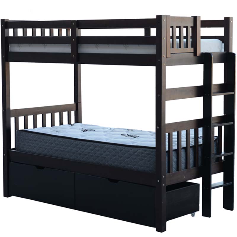 Tampa strong twin over solid wood bunk bed with end ladder in espresso