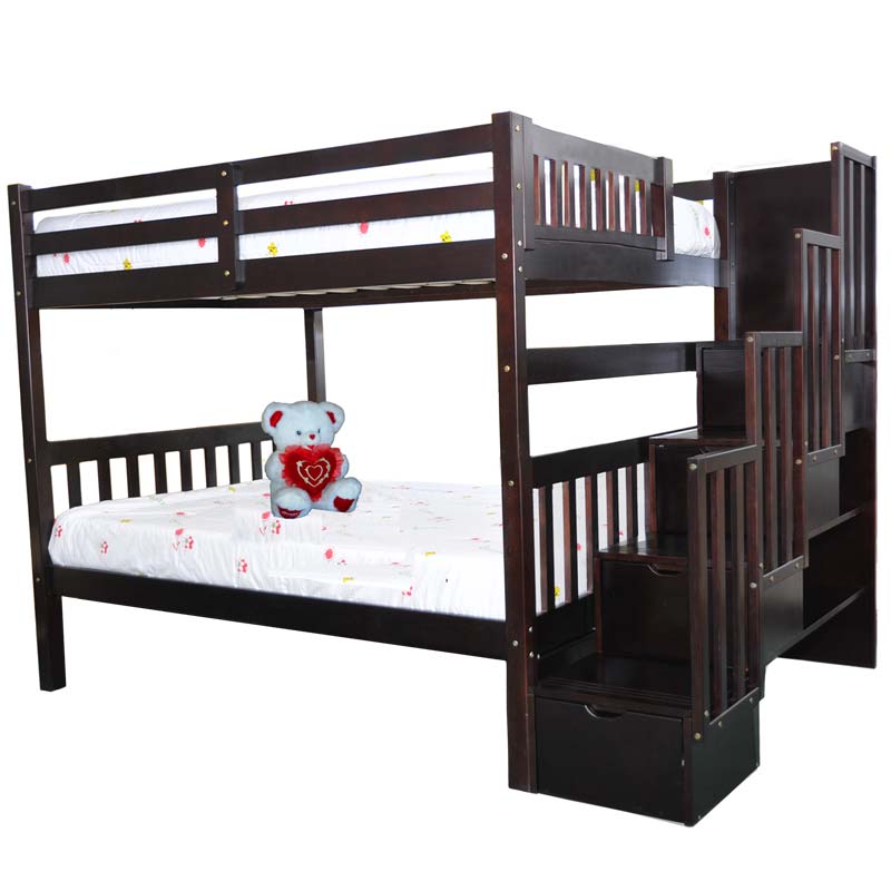 Bellagio Stairway bunk bed in espresso finish, featuring a sturdy solid wood frame and splittable design