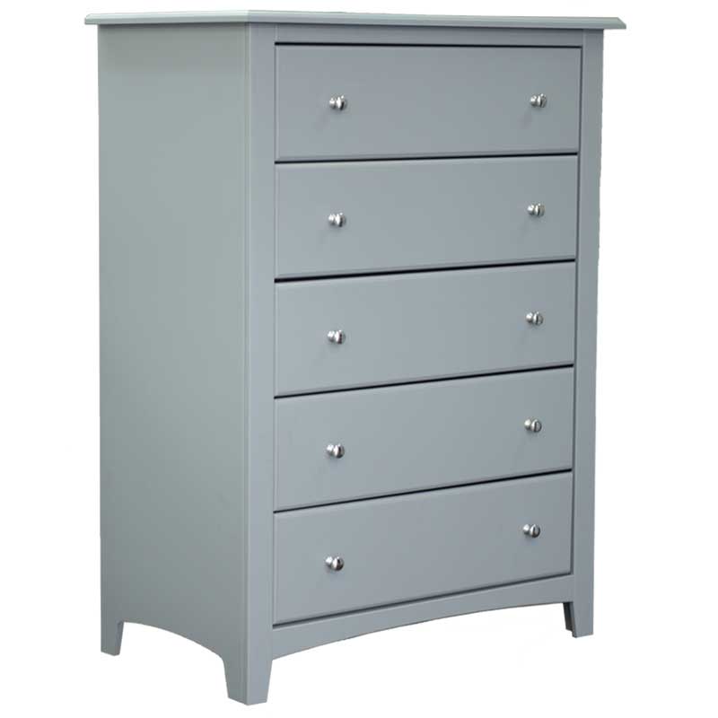 Solid wood chest of drawers in grey wood tones with elegant handles and sturdy craftsmanship