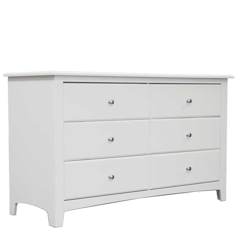 White solid wood dresser with six spacious drawers