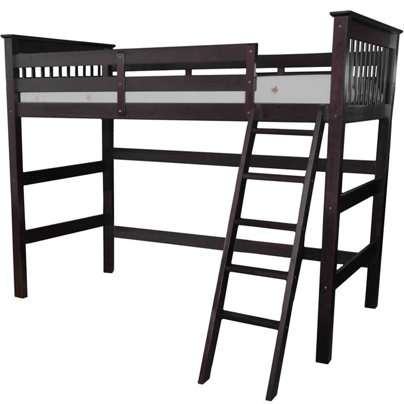 Humboldt twin espresso loft bed with ladder access, ideal for kids and teens in small bedrooms
