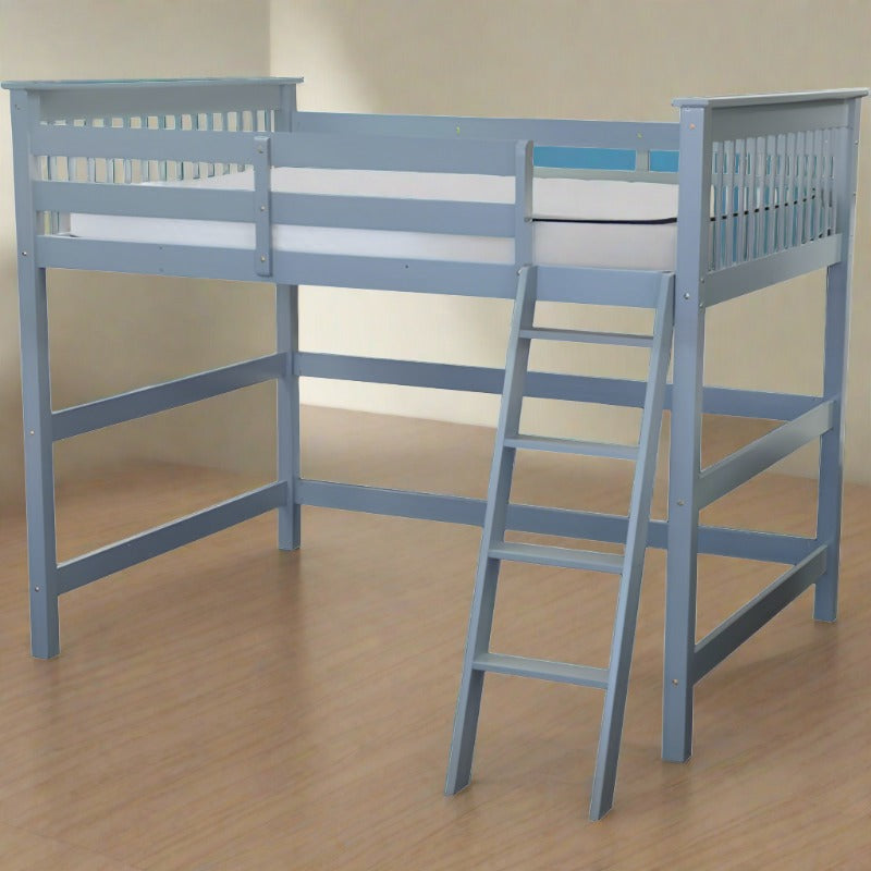 Humboldt Modern grey full loft bed with ladder access, ideal for kids and teens in small bedrooms