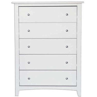 Solid Wood Five Drawer Chest White