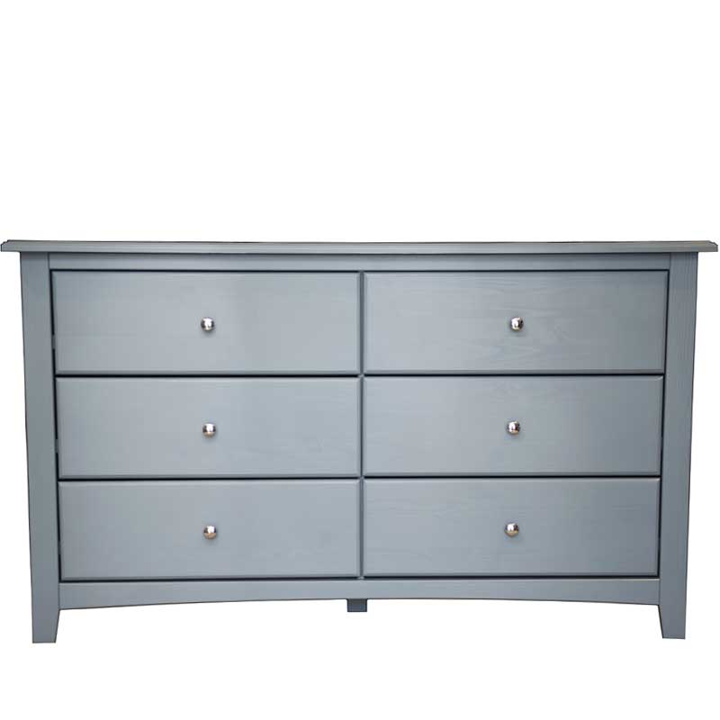 grey finished solid wood dresser featuring a sleek design and durable construction