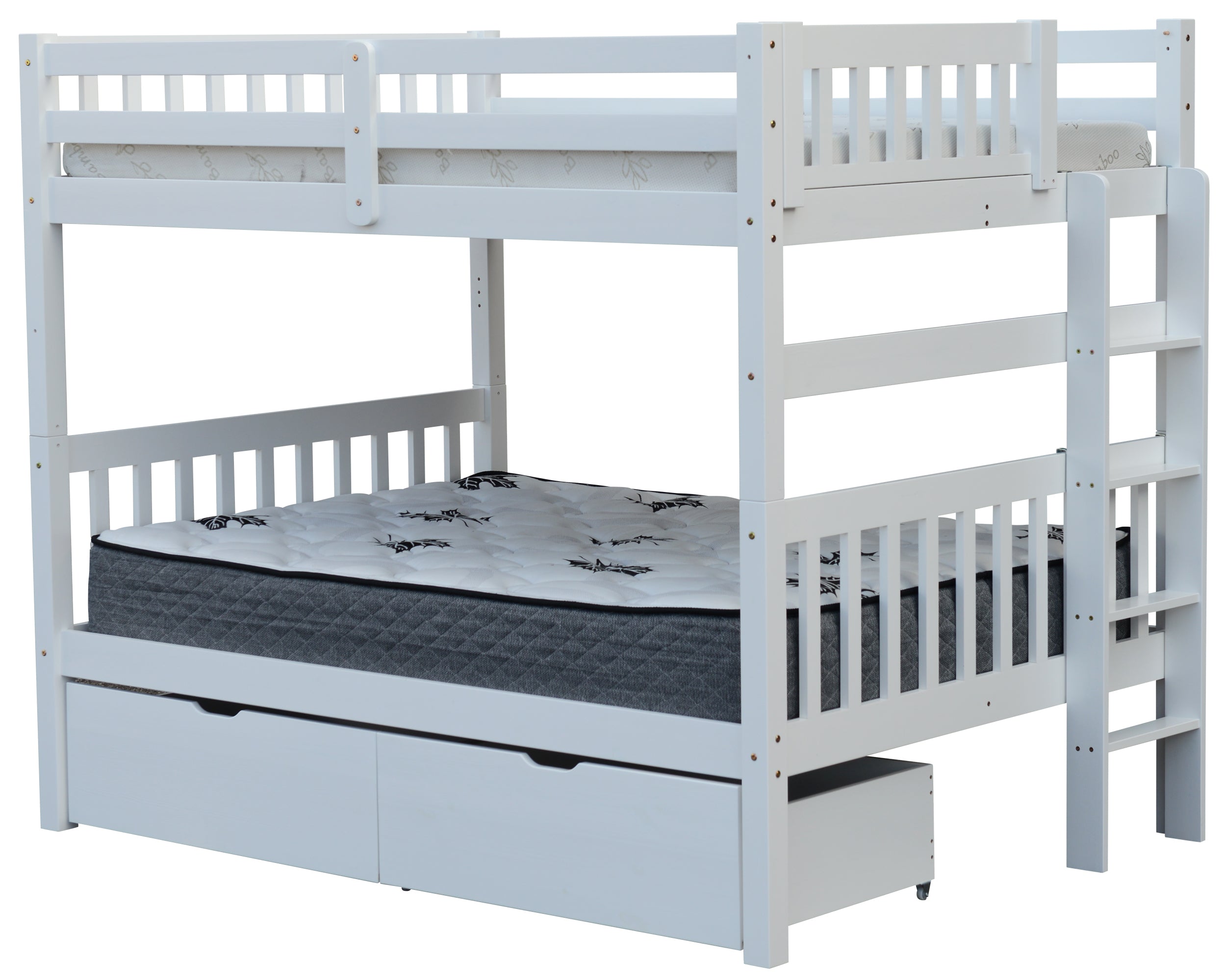 Bern Space-saving full over full bunk bed white with drawers constructed from solid wood, designed for long-lasting durability